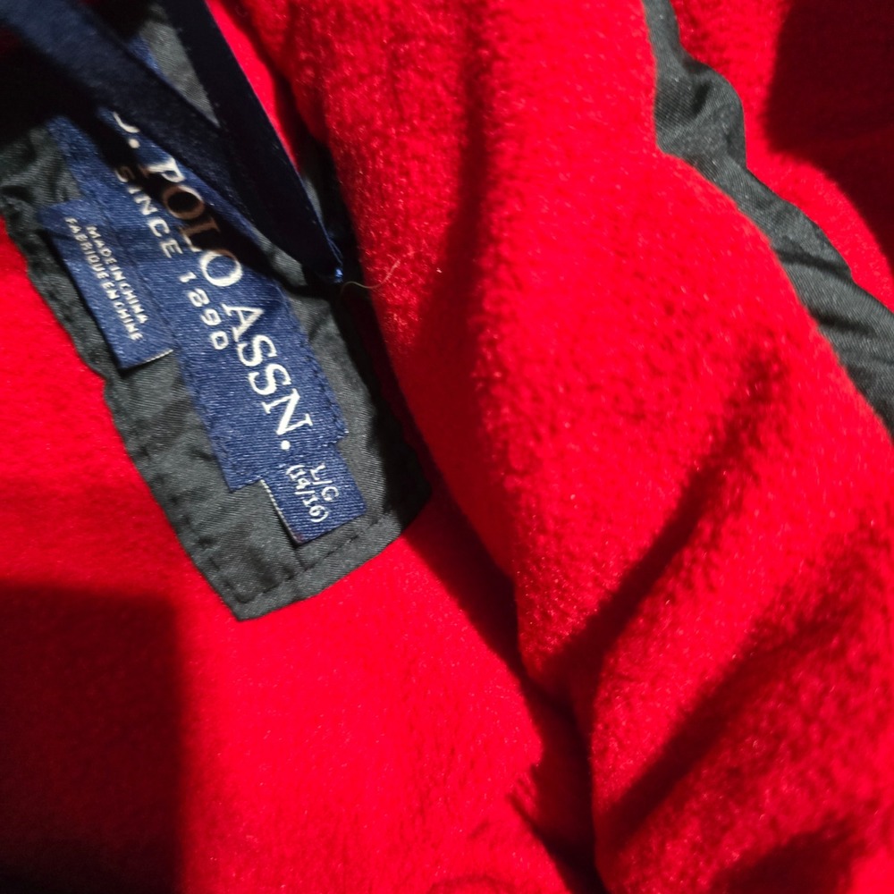 U.S. Polo Assn. Puffer Jacket Kids Size L 14/16 Black Red Fleece Lined Hooded - Picture 7 of 9